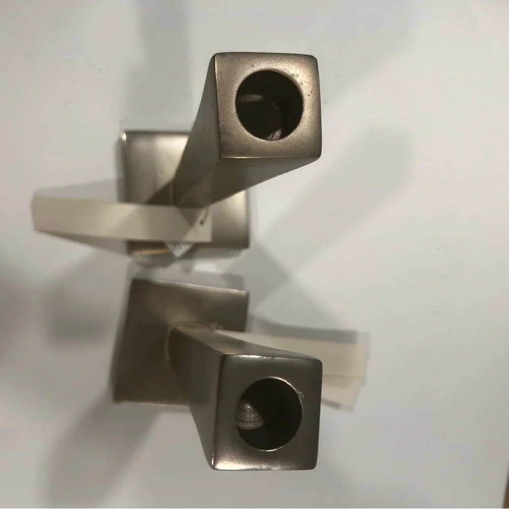 La linge metal pewter candlestick holders 2 New crate and barrel holiday formal